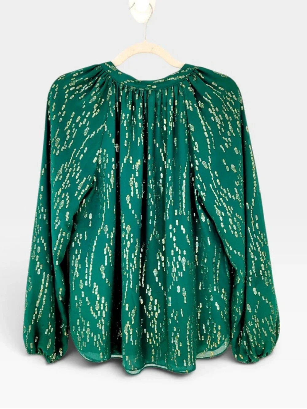 LILLY PULITZER Saige SILK Blouse Top In Evergreen & Metallic Gold Large